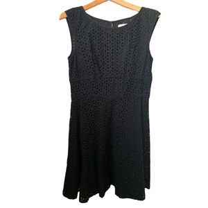 LOFT Women’s Black Eyelet Cap Sleeve Fit & Flare Midi Dress